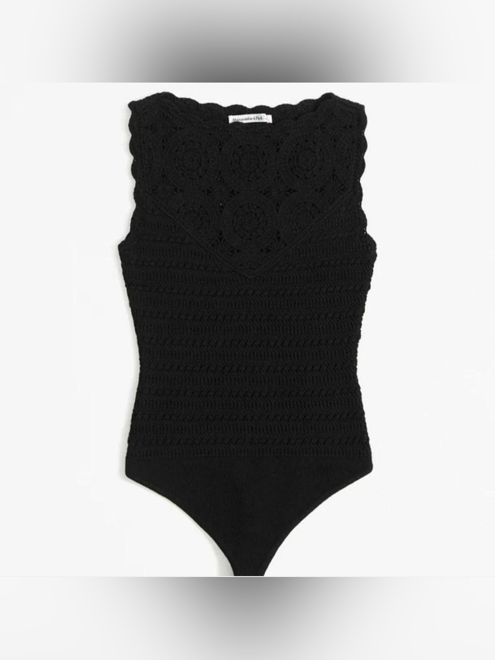 Abercrombie & Fitch Black Crochet Knit One-Piece Bodysuit